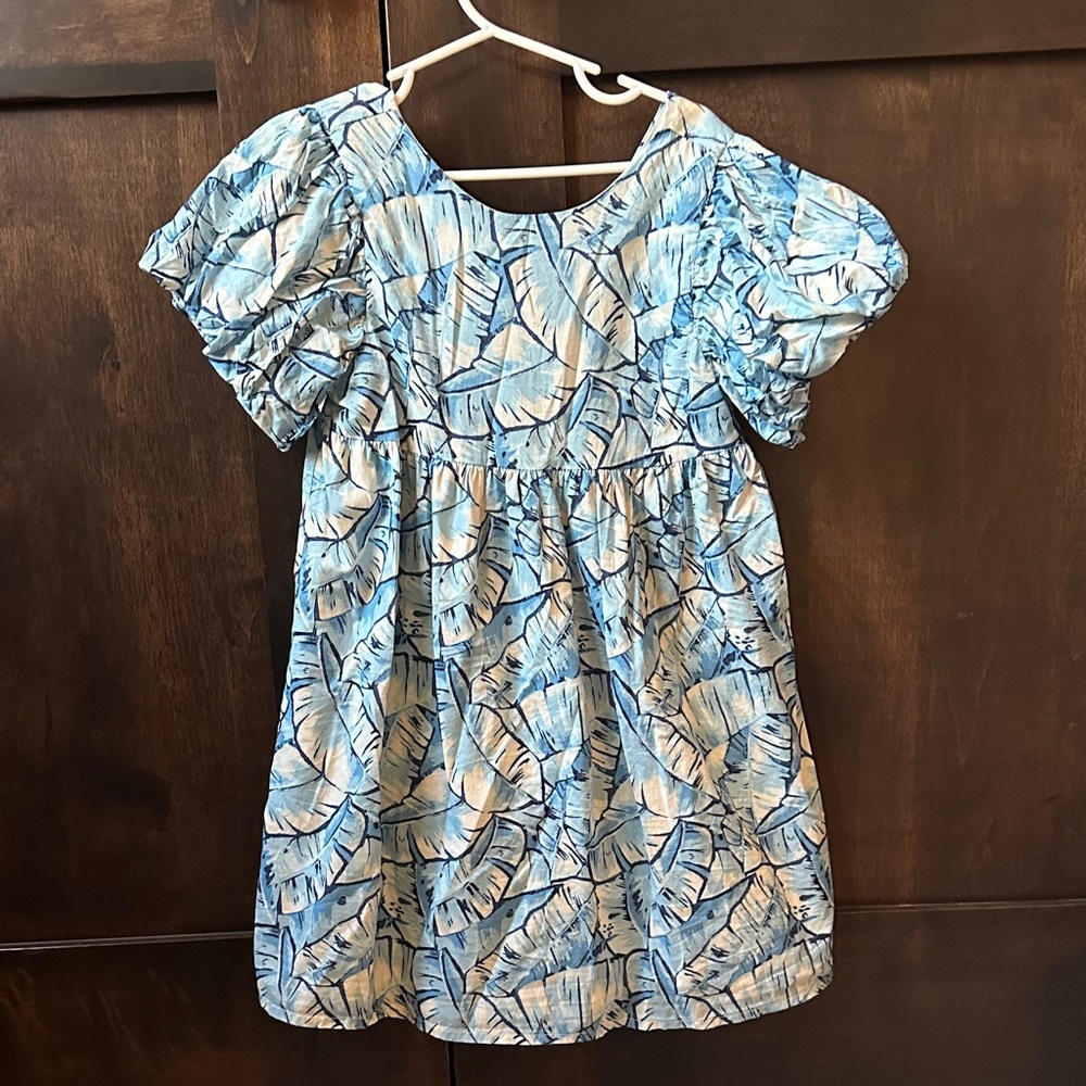 Blue Leaf Print Kids Dress